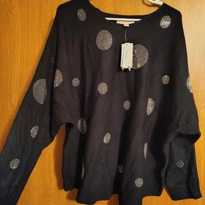 Philosophy Black Crewneck Sweater with Rhinestone Dot Details